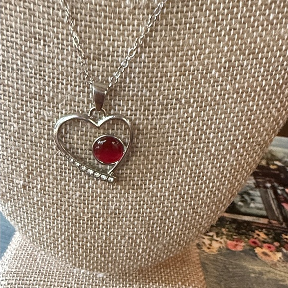 Paparazzi Silver Heart Necklace with Red Accent and Matching Earrings - Picture 2 of 6